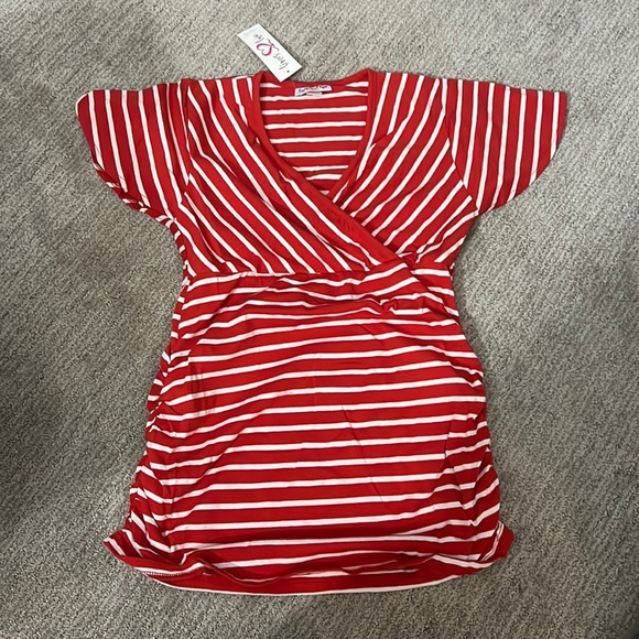 times two Tops - Times two size red and white maternity top